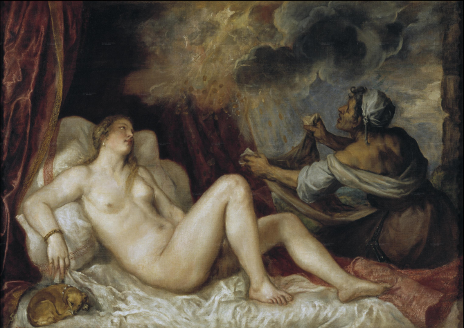 Danae receiving the golden shower (Titian)