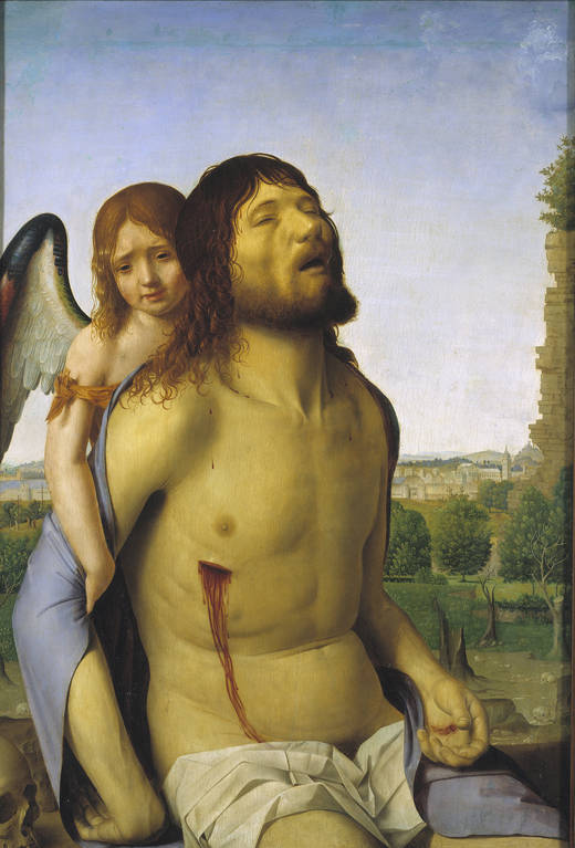 Dead Christ, didukung oleh seorang malaikat (Antonello de Messina)