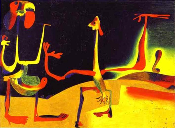 Uomo e donna prima di molti escrementi di Joan Miró
