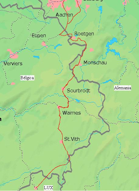 The train enclaves, Germany within Belgium.