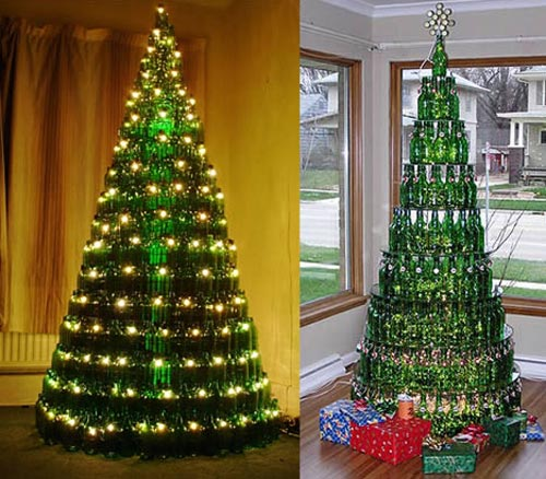 Christmas tree from glass bottles