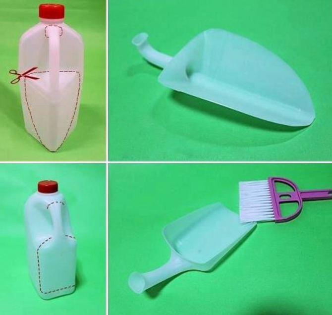 Make a dustpan by recycling a plastic bottle