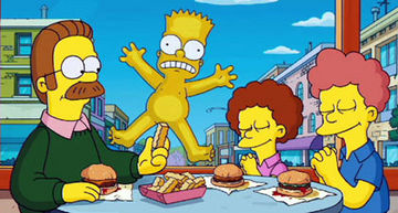 Bart con il suo pene coperto da una patatina fritta