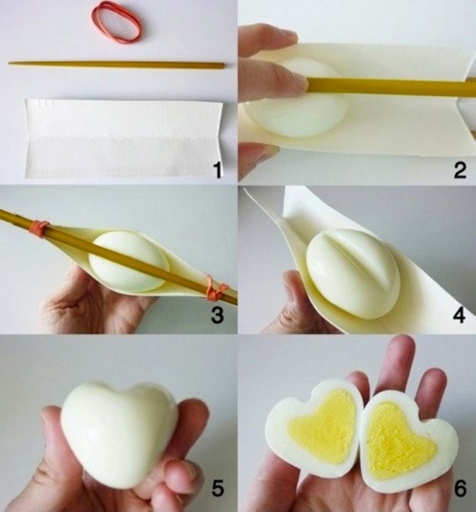 Telur rebus dalam bentuk hati
